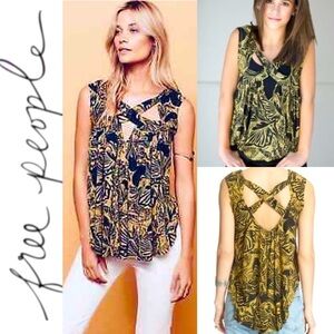FREE PEOPLE Sugar cane Criss cross black print tank top